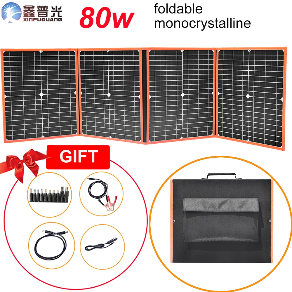

Foldable solar panel 80w 12v solar battery charger 5v dual usb dc 18v for Notebook Tablet PC Battery Mobile Phone Lamp Camping