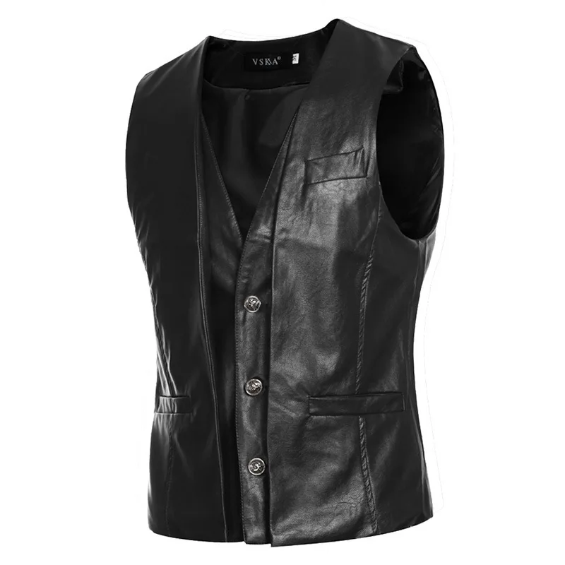 Весна и осень стиль простой мужской стиль искусственные в стиле ретро Двухсекционный дизайн Повседневный приталенный кожаный жилет пальто