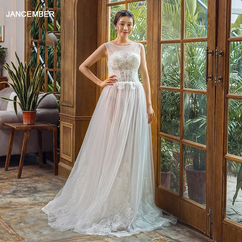 J66647 jancember white wedding dress short o neck sleeveless empire pattern boho dres de sposa licantedress | Свадьбы и торжества