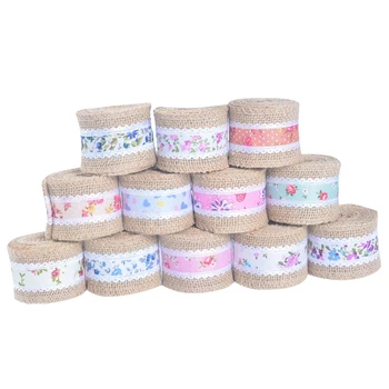 

12PCS Printed Satin Linen Roll Diy Christmas Wedding Craft Lace Ribbon Lace Decoration Hemp Rope