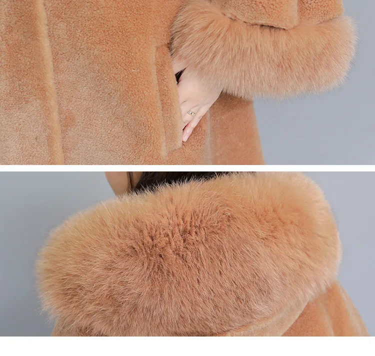 Зимняя новая модная овечья стриженая куртка Женская длинная куртка с лисьим мехом одна женская ветровка