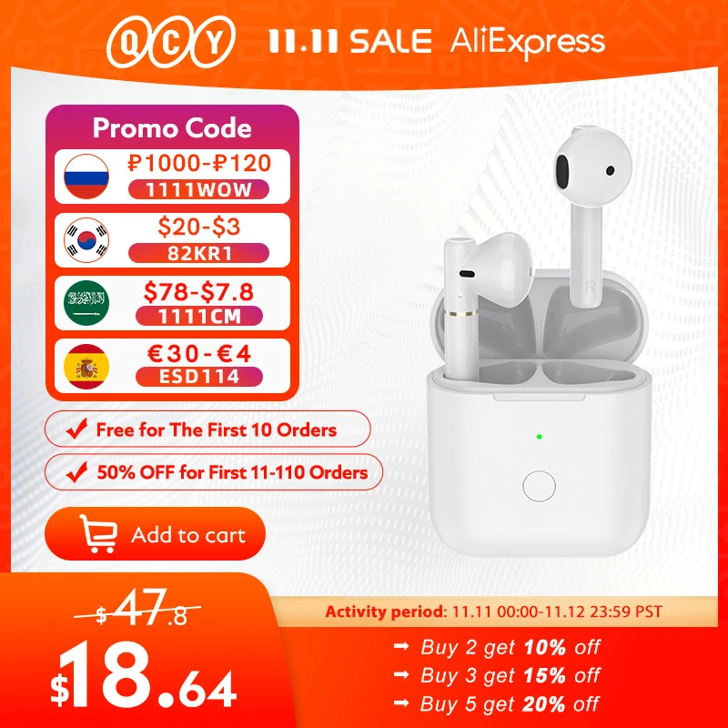 PROD 4001208666412 QCY T8 Bluetooth Earphone Semi-in-ear Wireless TWS
Dual Connection Headphone Hall Magnetic Earbuds with Microphone Headset