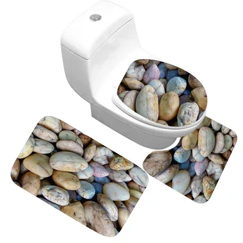 

Honlaker 3Pcs Stone Pattern Bathroom Toilet Mat Soft And Comfortable Flannel Antiskid Bathroom Bath Floor Set Rug Mat