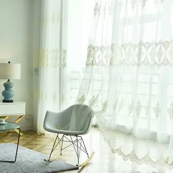 

Embroidered Floral Tulle Curtains For Living Room Simple Modern Delicated Translucent French Window Treatment Cortinas M244C
