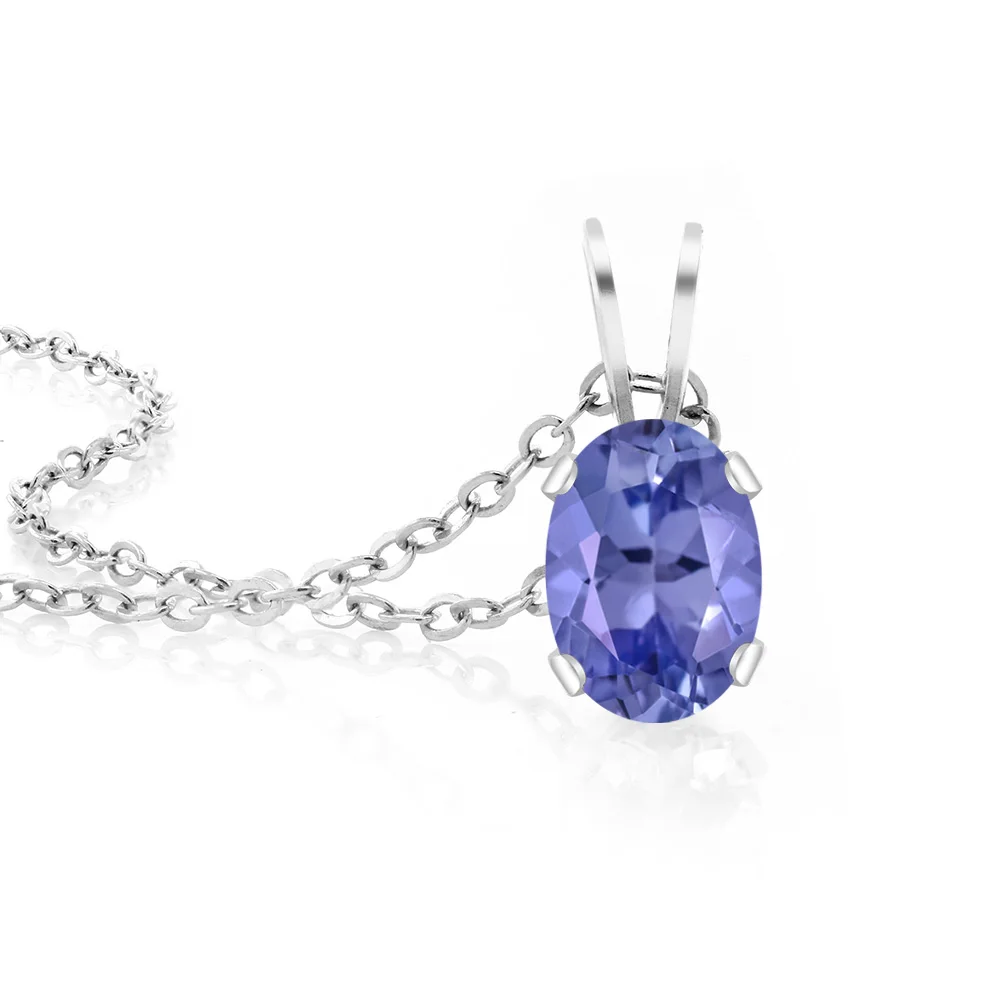 GemStoneKing 0,75 карат овальная форма натуральная Подвеска из танзанита ожерелье 925 пробы серебро ювелирные украшения для женщин