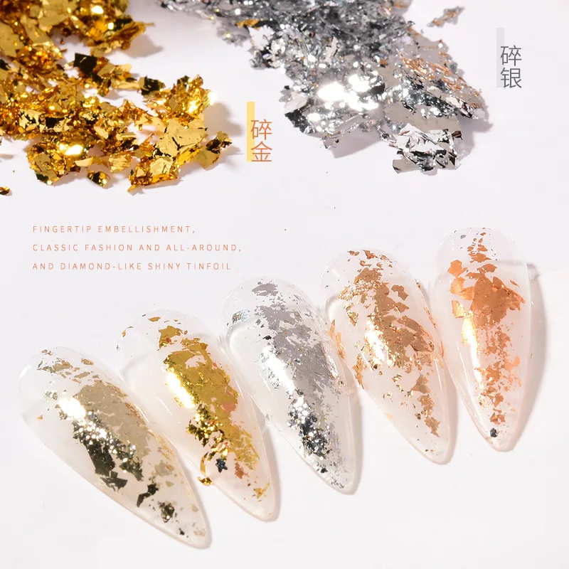 Golden Silver Irregular Foil Paper Nail Art Sticker  Flash DIY Nail Art Polishing Nail Art Decoration Tool Makeup Art Decoration holo glitter nail sequins powder star moon heart mix nail art foil flakes paillette self adhesive nail art decoration f579