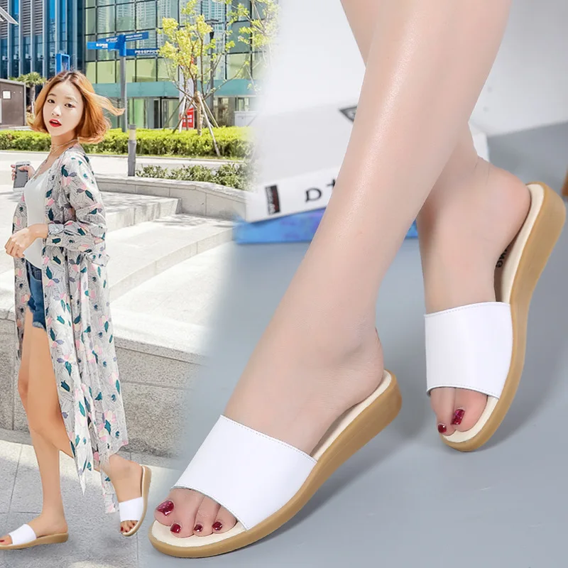

Large Size Summer Women's Genuine Leather Slippers New Style Simple Casual Korean-style Sandals Outer Wear