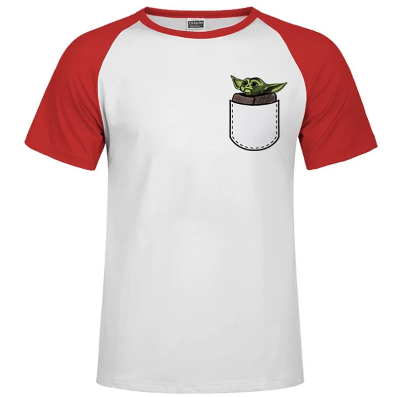 Raglan red 78 Коллекция года, Мужская футболка с принтом «Звездные войны» Рождественская футболка с изображением мандалориана для малышей, Йоды крутая белая уличная футболка в стиле Харадзюку - Цвет: Raglan red 78