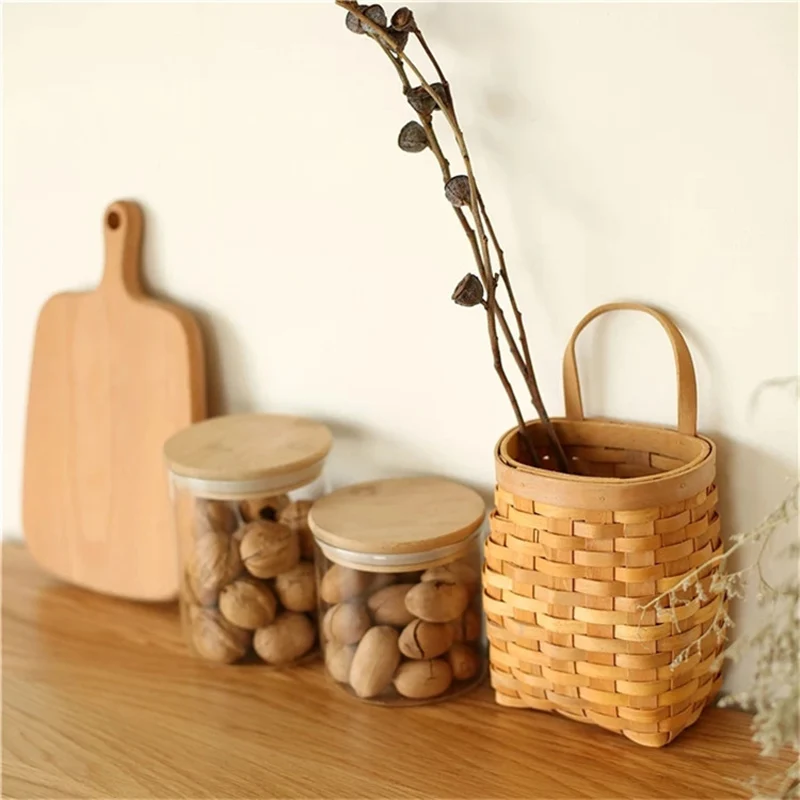 

Japanese Style Natural Bamboo Flower Pot Basket Wooden Sundries Fruit Storage Basket Home Garden Wall Hanging Basket