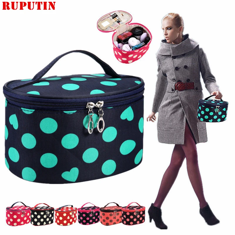 

RUPUTIN Women's Polka Dot Cosmetic Bag High Capacity Travel Storage Makeup Bag Portable Washing Bag Toiletries Organizer Cases