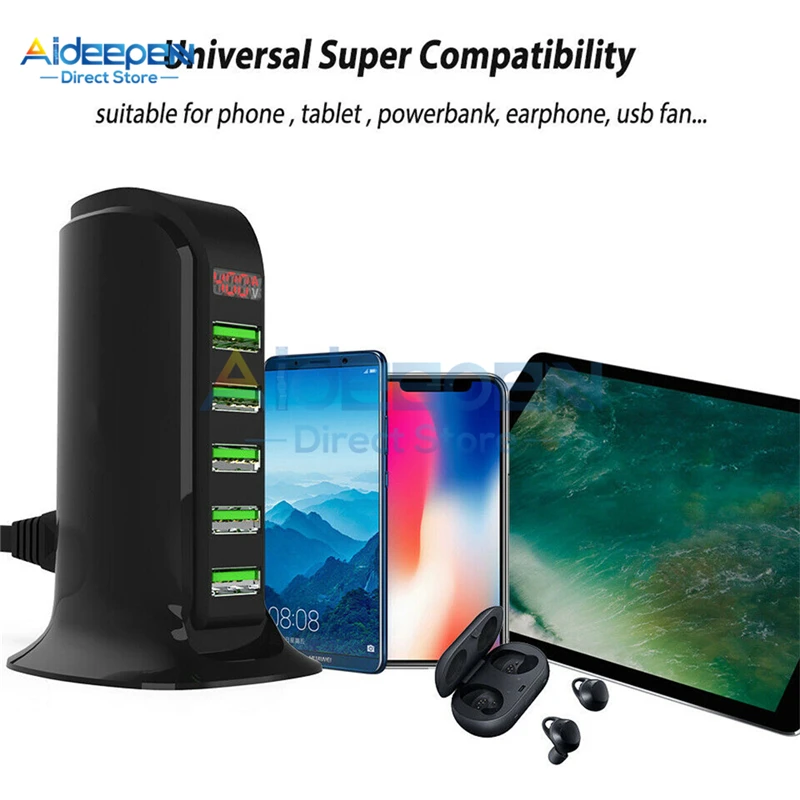 5 портов Мульти USB зарядное устройство светодиодный дисплей док-станция для зарядки с USB универсальный мобильный телефон Настольный настенный домашний зарядное устройство s EU US UK штекер