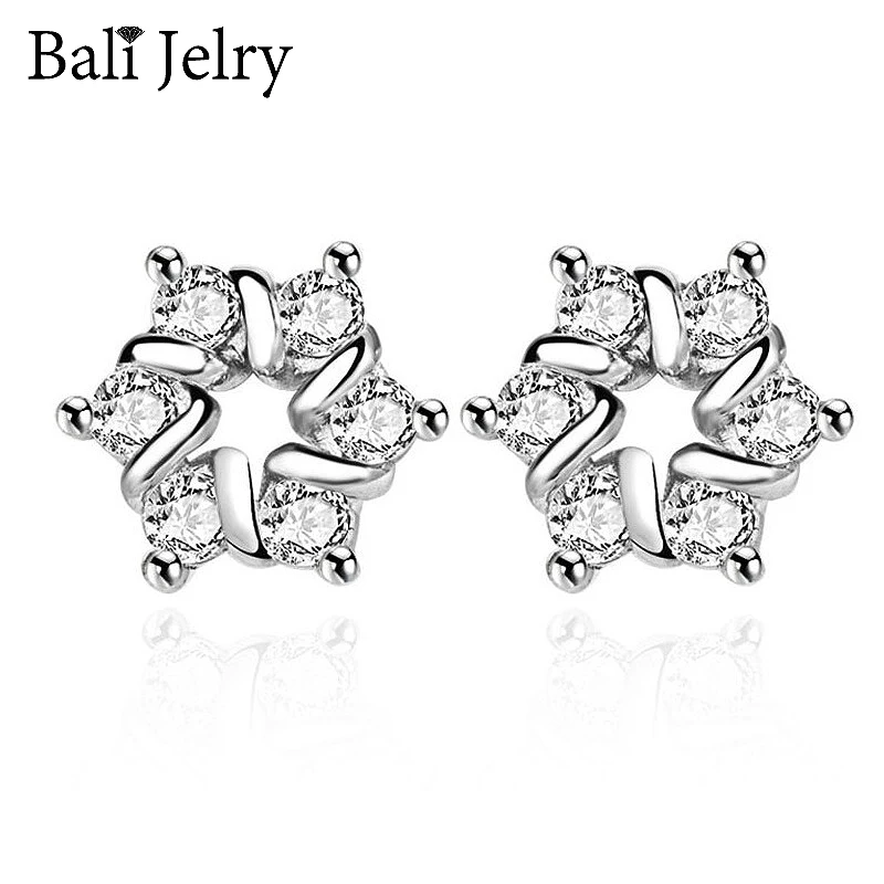 

Bali Jelry 925 Silver Earrings Jewelry Accessories Snowflake Shaped Zircon Gemstones Stud Earring for Women Wedding Engagement
