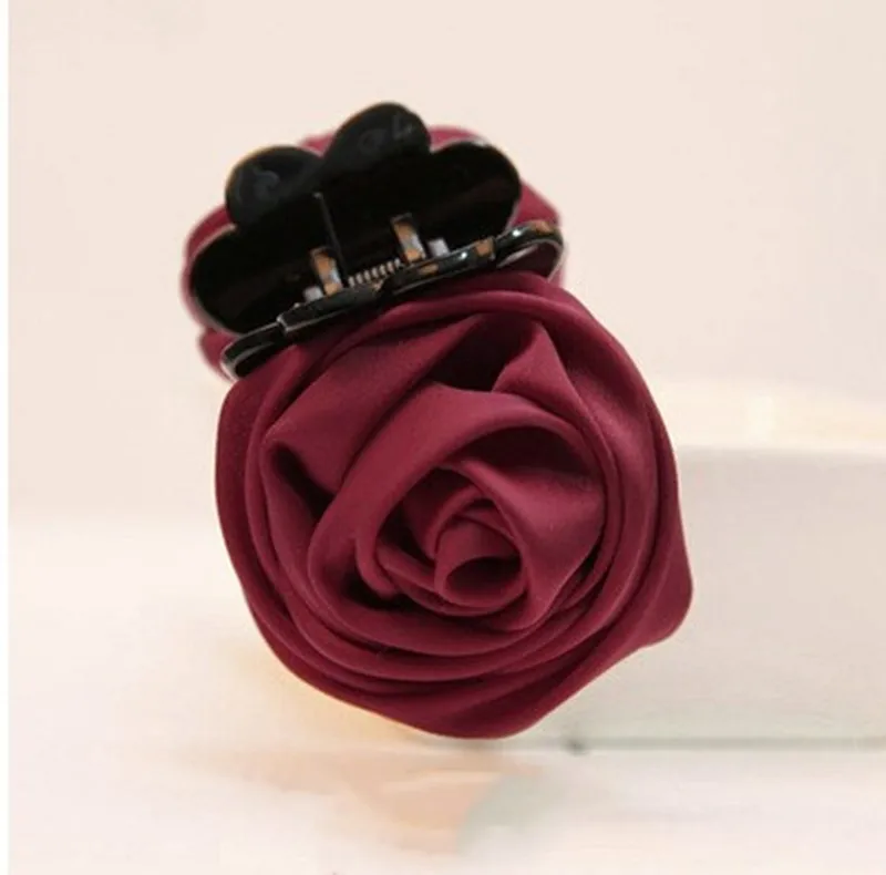 Цветок розы заколка для волос Ткань Зажим модный головной убор - Цвет: Бургундия