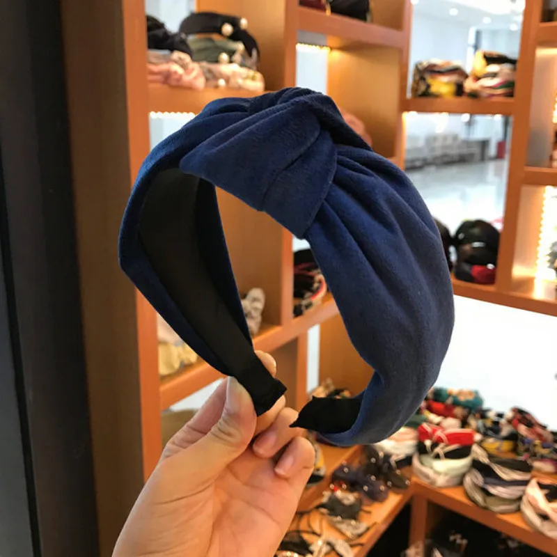 обруч Solid Color Knotted Headband For Women Soft Hairbands Girls Wide Hair Bands Hoop Hair Accessory ободок для волос бархат