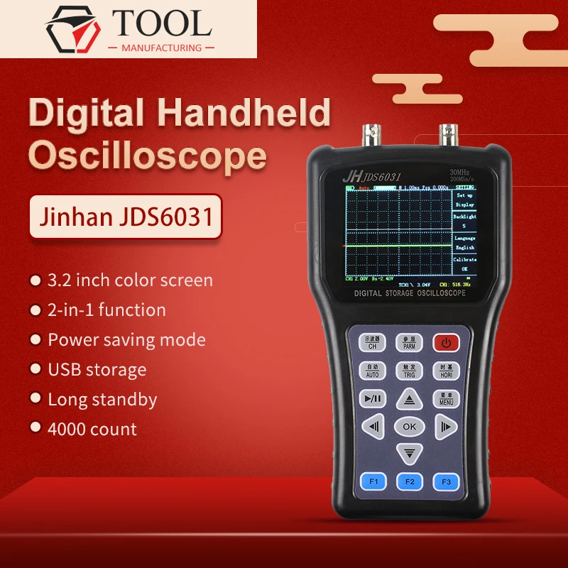 Генератор сигналов осциллографа Ручной осциллограф JDS6031 / 6052S Осциллограф 30М / 50М 200МСа / с USB 2CH Цифровой генератор сигналов