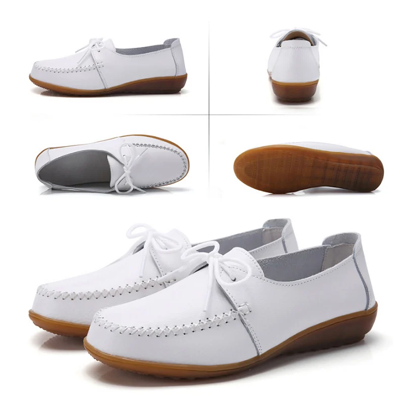 Genuine leather flats ladies Oxford shoes big size 270 loafers solid white shoes women new arrival casual flats woman shoes