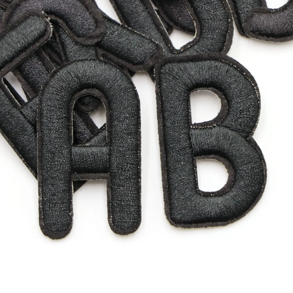 A-Z 26, schwarze Stickerei-Buchstaben-Applikations-Aufnäher für Kleidung, zum Aufbügeln, Markenzubehör, Aufkleber für T-Shirts, Namens-Aufnäher mit Kleber – Detail 3