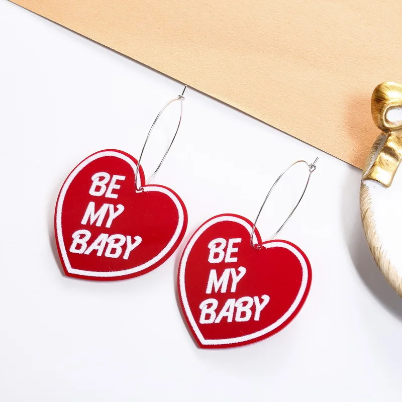 Модные Милые акриловые серьги в виде красного сердца с надписью BE MY BABY для женщин