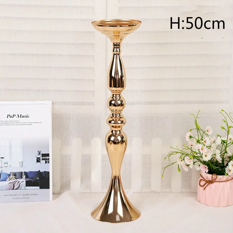50cm gold Металлический подсвечник, железный подсвечник, свадебные аксессуары, обеденный стол, семейные свадебные украшения, centros de mesa para boda - Цвет: 50cm gold