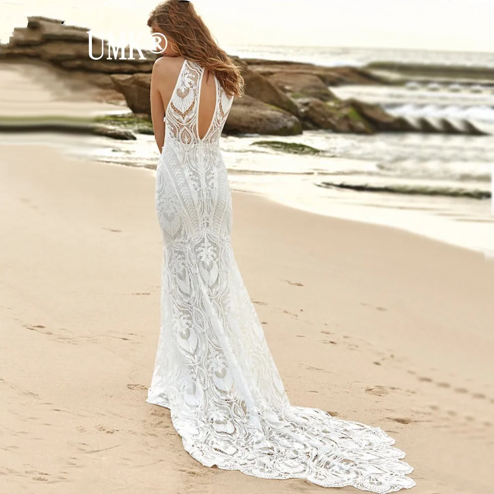 UMK,, Элегантное свадебное платье русалки, бохо, кружевное, Vestido De Noiva, романтическое, Пляжное, свадебное платье, Расширенная настройка