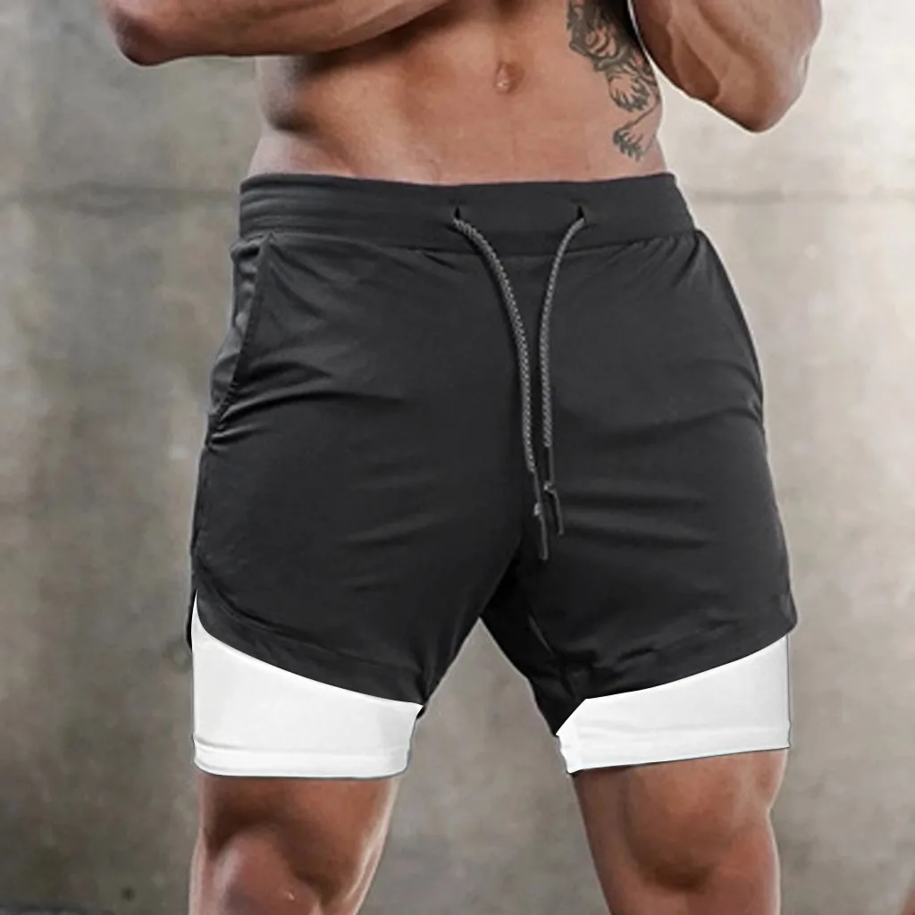Men 2 in 1 Sports Jogging Fitness Shorts Training Quick Dry Mens Gym Men Shorts