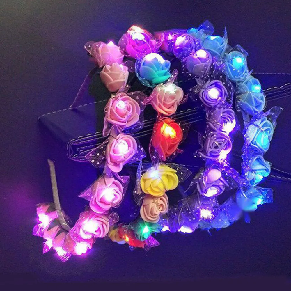 

8pcs Colorful Flower Headband LED Light Up Hair Wreath Hair Hoop Women Halloween Christmas Glowing Wreath Headwear Hair hoops