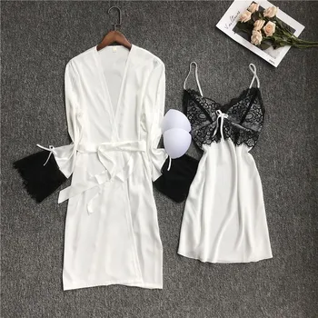 

White Homewear Nightgown Sexy Kimono Robe Intimate Lingerie Sleepwear Female Sleep Set Summr New Bathrobe Gown Home Clothing