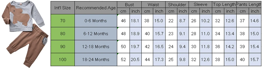Г. Весенне-осенняя одежда для малышей хлопковая одежда для маленьких мальчиков и девочек Футболка с рукавами со слоном комплект из топа и штанов, спортивный костюм