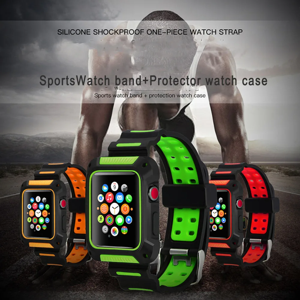 Silicone Strap with Protective Case Frame for Apple Watch Band series 3 42mm 38mm for Apple iwatch series 4 40mm 44mm Women Men