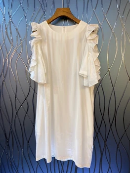

2020 Spring and Summer New Women's round Neck Solid Color Decorative Irregular Sleeves Ruffles Splicing Dress 614