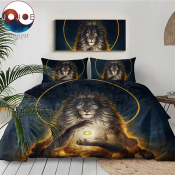 

Soul Keeper by JoJoesArt Bedding Set Lion God In The Sky Duvet Cover Set Golden Bed Cover 3-Piece Noble and Holy Bedclothes