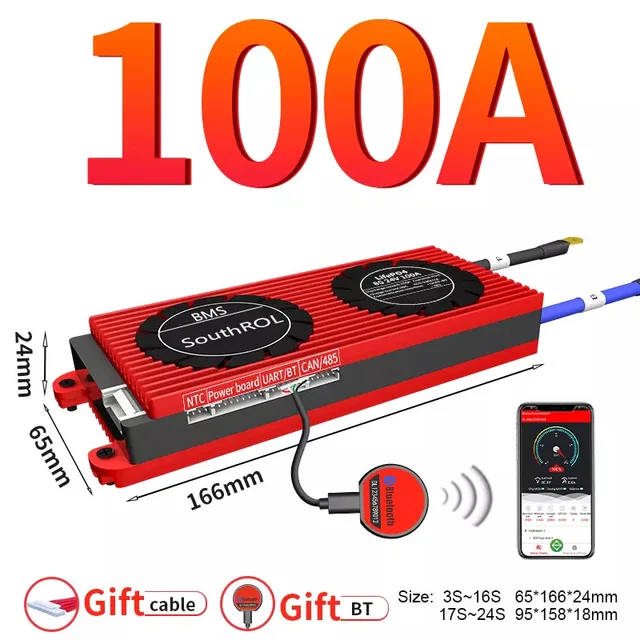 Smart BMS 4S LiFePo4 12V 24V 36V 48V 30A~500A Li-Ion LTO 3S 7S 8S 10S 12S 13S 16S 24S bms balance board bluetooth APP for solar 100A