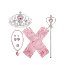 7 unids/lote de accesorios para vestido de princesa Elza para niñas, collar de corona, anillo, pendiente, varita, guantes, conjunto de joyas para niños, juguetes de Cosplay