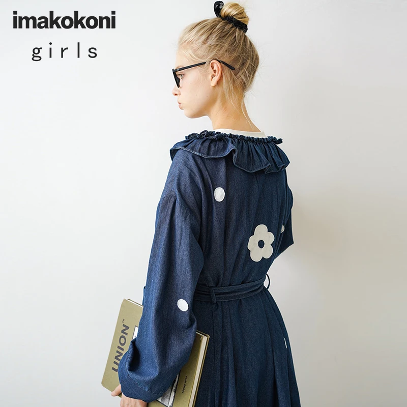 Imakokoni оригинальный дизайн цветок длинная джинсовая куртка японский дикий