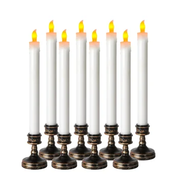 

8 pieces 11 inch Led battery operated flickering flameless Ivory taper candle lamp Stick candle Wedding table decoration D20