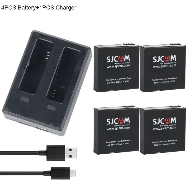 SJCAM SJ8 PRO Аккумулятор 1200mAh литий-ионная аккумуляторная батарея двойное зарядное устройство для SJ8 Plus SJ8 аксессуары для экшн-камеры - Цвет: 1Charger 4Battery