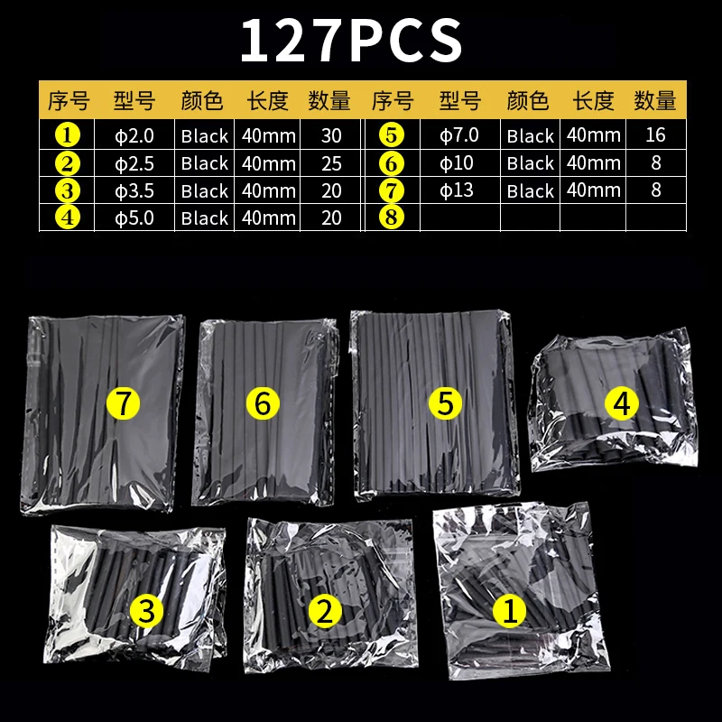 Heat Shrink Tube 127/164/328/530pcs Heat Shrinkable Tube Kit Shrinking Assorted Polyolefin Insulation Sleeving 2:1 DIY Wire Repair