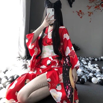 

Kimono Robe Bathrobe Woman Japanese Traditional Style Yukata Costumes Sexy Lingerie Belt Bride Kimono Dress Long Gowns 2PCs Set