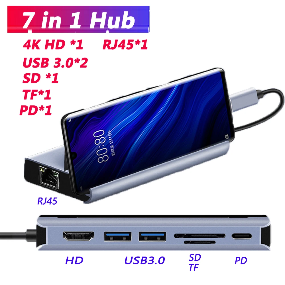 Dex-станция USB-C/HDMI USB 3.0 PD-зарядка слот для карт TF/DF ноутбуков MacBook | Электроника