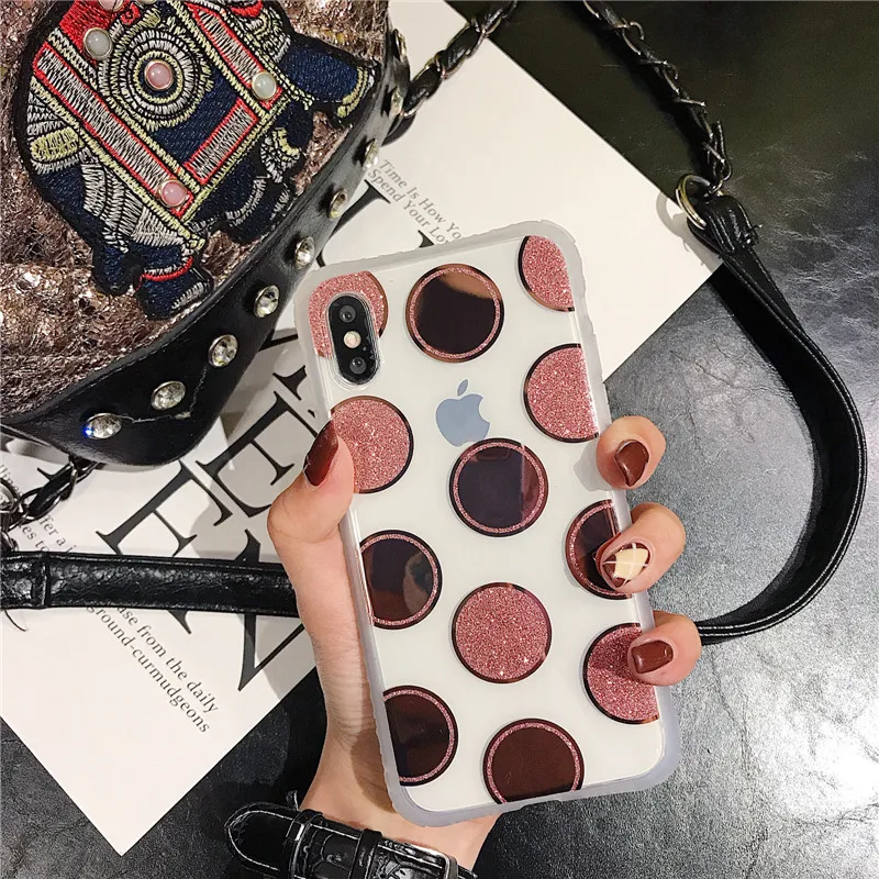 Coque For iPhone X Xr XS Max Cases Korean Plating Dot Pattern Shiny Powder Soft Clear Cover For iPhone Xs Xr 6 6S 7 8 Plus Case (6)