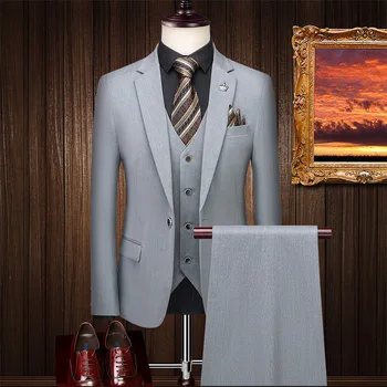 

2020 Men Business Leisure Suit Three-piece Set Slim Fit Groom Best Man Wedding Suit Dress Male