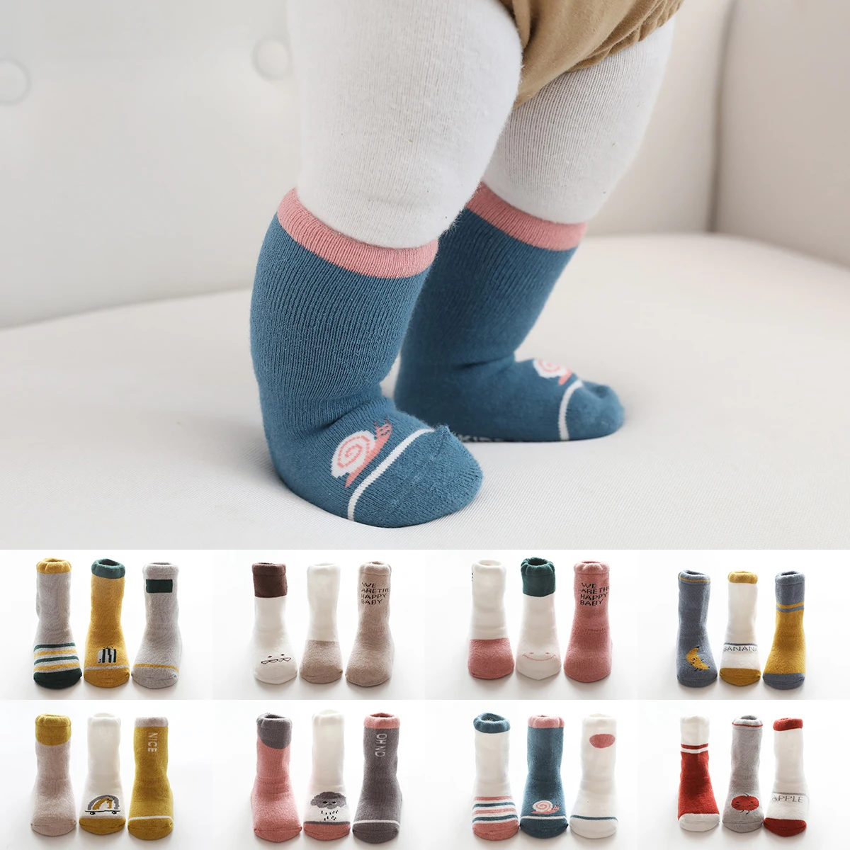 

3 pairs/lot Newborn socks anti-slip toddler baby floor socks kids leg warmers children mid-tube socks terry thick cotton socks