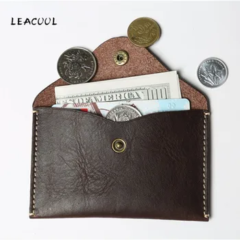 

LEACOOL 100% Genuine Leather Credit ID Card Holder Vintage Fashion Coin Purse Small Wallet Clutch Zipper Clamp For Money