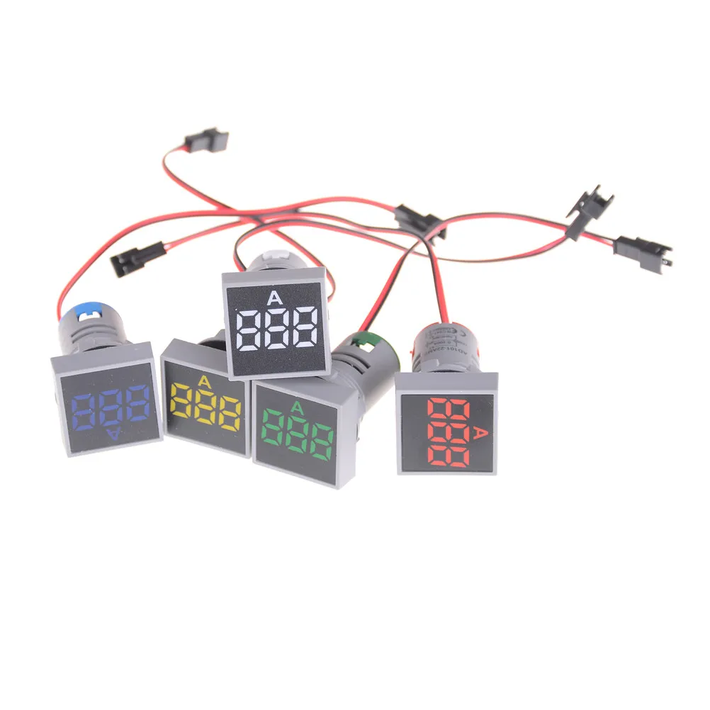 1 Set Digital Ammeter Current Meter Indicator Led Lamp Square Signal Light 22MM 0-100A 5 Colors
