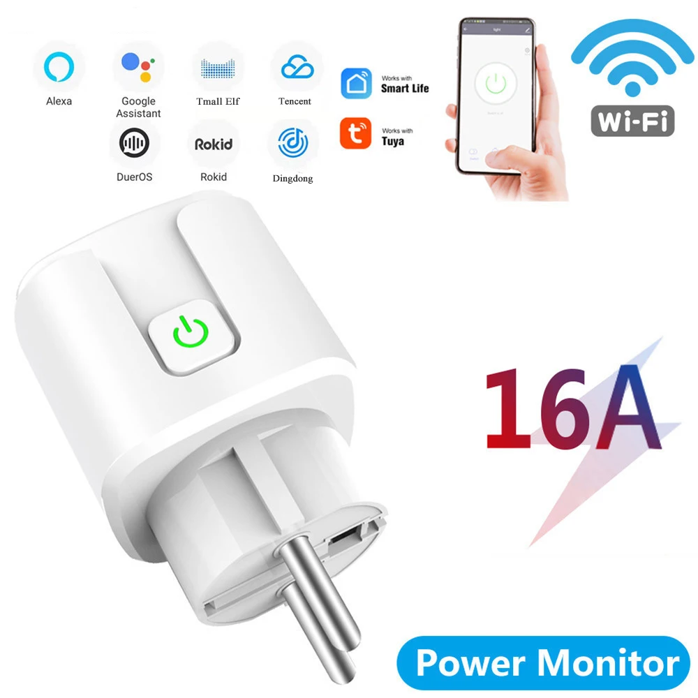 EU wifi Smart Plug with 16A Power Monitor wireless Socket Outlet Google Home tuya APP Alexa Voice Control Europe | Электроника