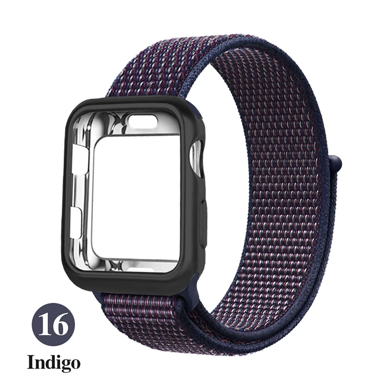 Спортивный Мягкий ремень дышащий нейлоновый ремешок+ чехол для apple Watch 5 4 3 2 1 серия 38 мм 42 мм ремешок для iwatch 40 мм 44 мм ремешок - Цвет ремешка: Indigo blue
