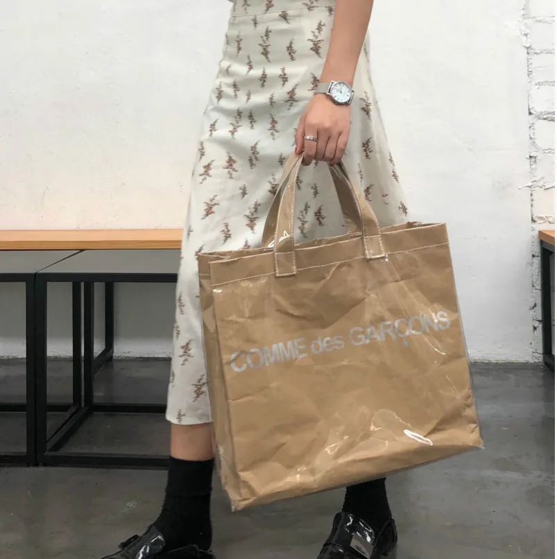 

2019 INS tide wild open hand outer side gusset Leisure Simple bag PVC shopping bag kraft paper bags large capacity