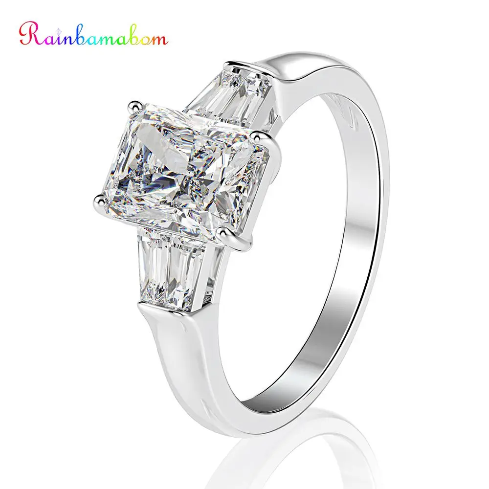 

Rainbamabom Trendy 925 Solid Sterling Silver Created Moissanite Diamonds Gemstone Wedding Engagement Ring Fine Jewelry Wholesale