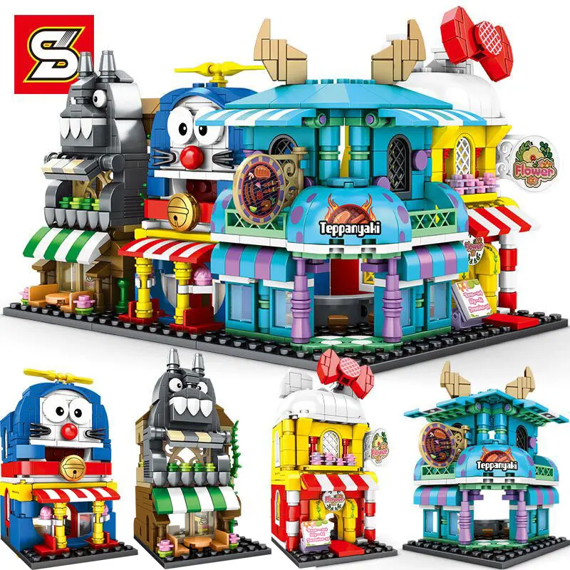 

4 in 1 Mini Street Shop Building Blocks Brick Japanese Jingle Cat Kitty Model Legoinglys With City Series Toys for Children Gift
