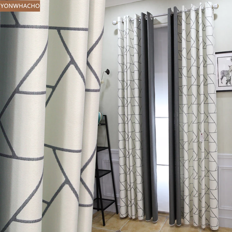 

Custom curtains Nordic cotton linen stitching simple modern living room white cloth blackout curtain tulle panel B976